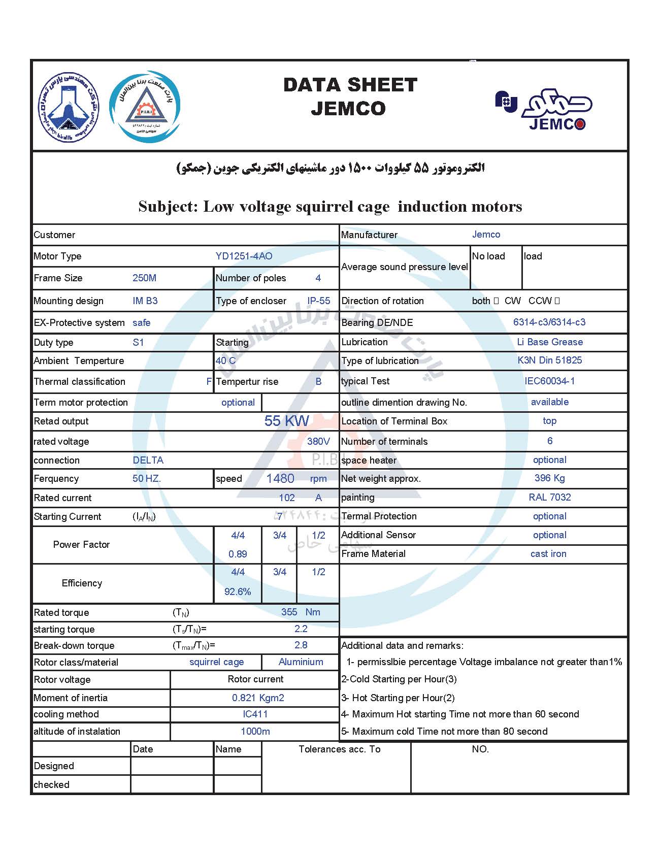 الکتروموتورجمکو 55KW 1500rpm (B3)
